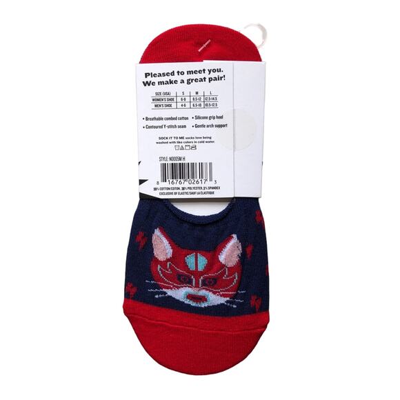 Sock It To Me Red Limited Uniquely Mismatched Cat Luchador Wrestler No Show Sock - Picture 3 of 6